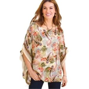 CHICO'S Multi Printed Boho Short Sleeve Poncho Top Size S/M